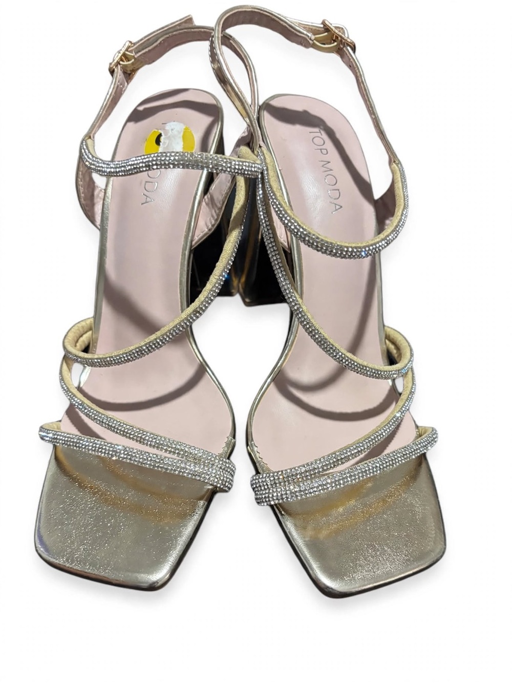 TOP Moda Silver Crystal-Strap Block Heel Sandals